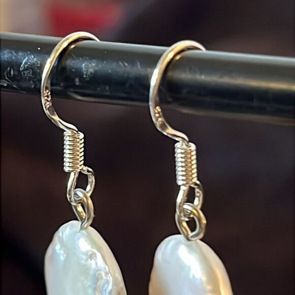 Keshi Coin Pearl Earrings 925 Sterling Silver Leverback Hooks